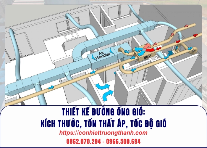 thiết kế đường ống gió kích thước, tổn thất áp, tốc độ gió