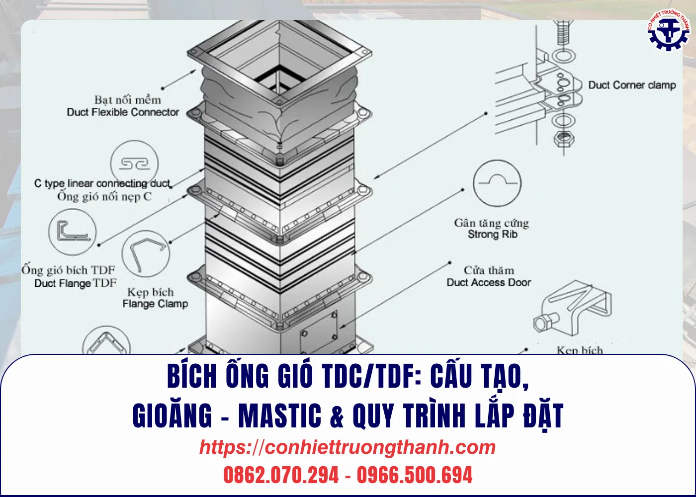 bích ống gió tdctdf cấu tạo, gioăng – mastic & quy trình lắp đặt