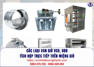các loại van gió vcd, obd tích hợp trực tiếp trên miệng gió