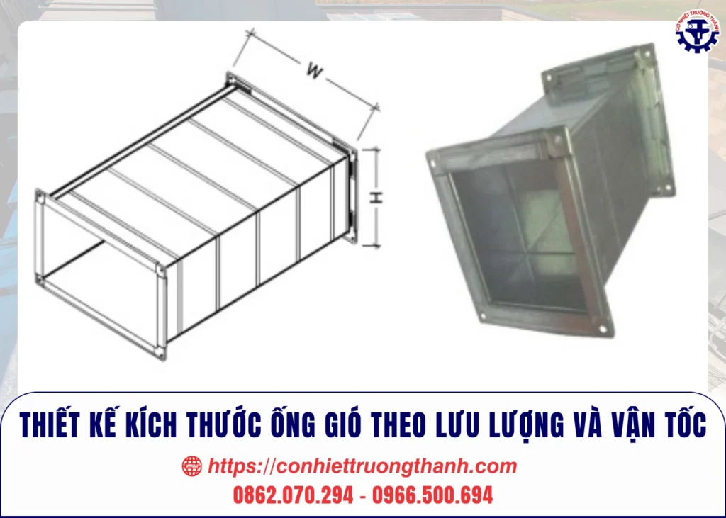 thiết kế kích thước ống gió theo lưu lượng và vận tốc